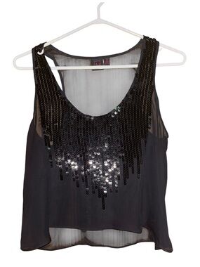 Material Girl Black Sequin Trim Sleeveless Blouse